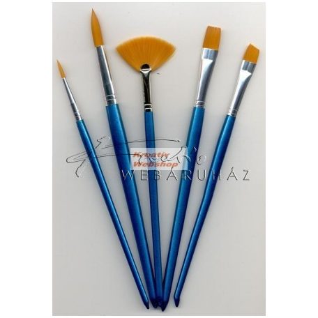 Ecsetkészlet - Gold Taklon ecsetek, vegyesen, laposecset, kerek hegyes ecsetek, legyezőecset - 5 db-os készlet