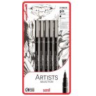 Rajzmarker készlet, UNI PIN "Artist Selection", 5 különböző vonalvastagság, fekete
