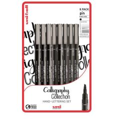   Rajzmarker készlet, UNI PIN "Calligraphy", 8 különböző vonalvastagság, fekete