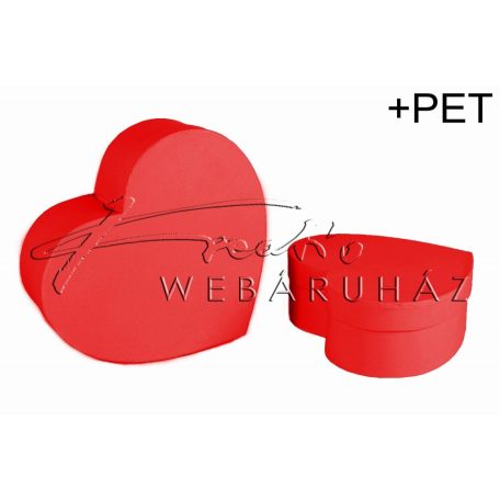 Papírdoboz készlet, 2 db-os, szív alakú A - Belül műanyag borítással, virágos doboz M.piros 19x22 cm-es