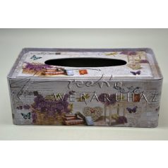 Fém papírzsebkendő tartó doboz fekvő,levendula 22x12x9cm