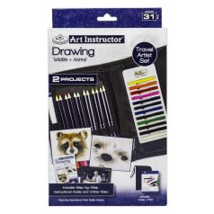   Művészeti utazó készlet oktató videóval - Rajzolás színesceruzával - állatos képek - 31 részes szett