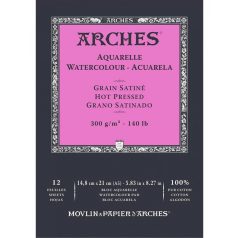   ARCHES savmentes akvarelltömb 100 % pamutból, 300 gr, melegen préselt, sima - 12 lap, A3