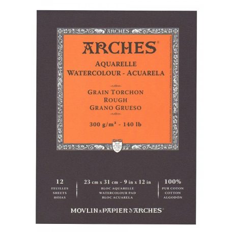 ARCHES savmentes akvarelltömb 100 % pamutból, 300 gr, hidegen préselt, durva felületű - 12 lap, A4