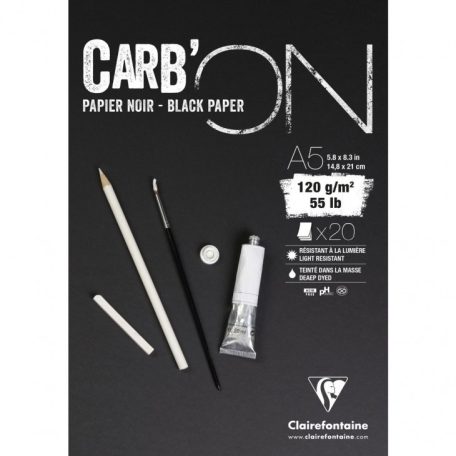 Fekete vázlattömb CarbON A5 120g, 20 lap