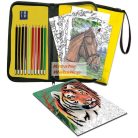 Színezős állatos ajándékkészlet gyerekeknek számokkal, nagy sárga tolltartóban