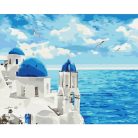 Számozott kifestő készlet vászonra 40x50 cm - Santorini felhőkkel