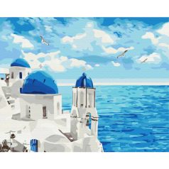 Számozott kifestő készlet vászonra 40x50 cm - Santorini felhőkkel