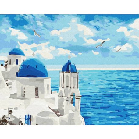 Számozott kifestő készlet vászonra 40x50 cm - Santorini felhőkkel