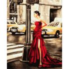 Számozott kifestő készlet vászonra 40x50 cm - Lány taxival New Yorkban