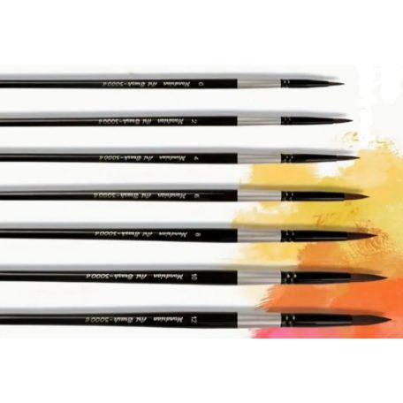 Hegyes kerek ecsetkészlet akvarellhez, Mondrian 3000 sorozat - Kevert szőrű: Mókuszőr és Black Taklon szálak vegyesen - 7 db-os szett