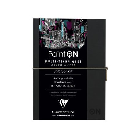 PaintON tömb, varrott, fekete papír, vegyes technikákhoz 250 gr 32 ív 14,8 x 21 A5