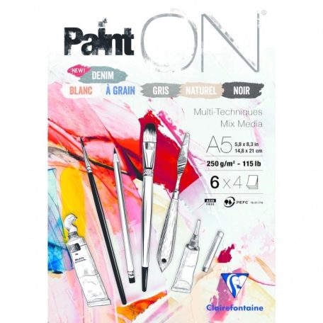 PaintON rajztömb 6 féle színű papírral, vegyes technikákhoz 250 gr 24 lap A5