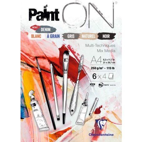 PaintON rajztömb 6 féle színű papírral, vegyes technikákhoz 250 gr 24 lap A4
