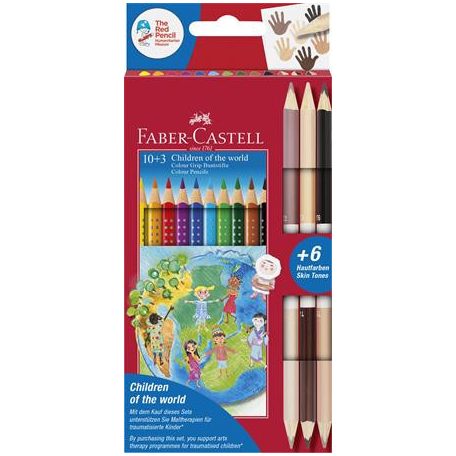 Színes ceruza készlet, háromszögletű, FABER-CASTELL "Children of the world", 10 + 6különböző szín