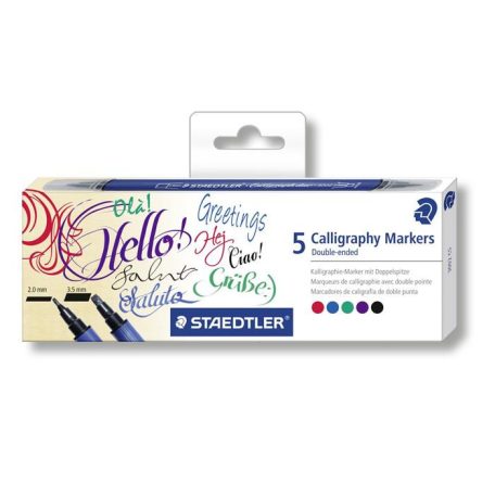 Kalligrafikus marker készlet, kétvégű, STAEDTLER "Calligraph duo 3002", 5 különböző szín