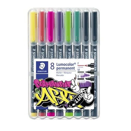 Alkoholos marker vegyes készlet, OHP, STAEDTLER "Lumocolor® 31", 8 különböző szín, 3-féle vonalvastagság
