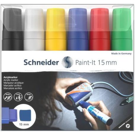 Akril marker készlet, 15 mm, SCHNEIDER "Paint-It 330", 6 különböző szín