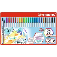   Ecsetirón készlet, fém doboz, STABILO "Pen 68 brush", 19 különböző szín