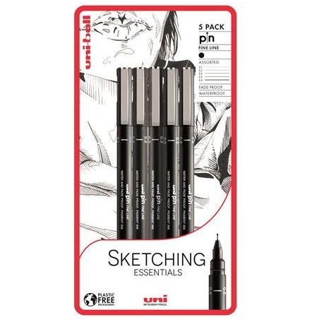 Rajzmarker készlet, UNI PIN "Sketching Essential", 5 különböző vonalvastagság, fekete