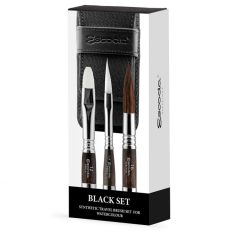   Ecset - Escoda 1272 Black Set - szintetikus ecset szett, utazó készlet, összecsukható