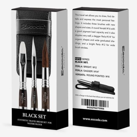 Ecset - Escoda 1272 Black Set - szintetikus ecset szett, utazó készlet, összecsukható