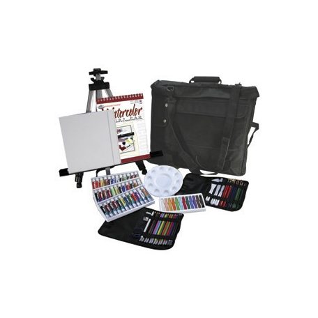 Óriás akril, olaj és akvarell utazó művészkészlet, hordozható alumínium festőállvánnyal - Royal Mixe