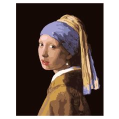 Számozott kifestő készlet vászonra 40x50 cm - Lány gyöngy fülbevalóval