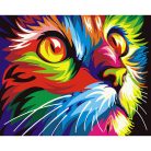 Számozott kifestő készlet vászonra 40x50 cm - Cica szivárny színekben