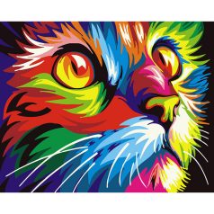 Számozott kifestő készlet vászonra 40x50 cm - Cica szivárny színekben