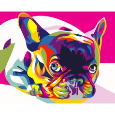 Számozott kifestő készlet vászonra 40x50 cm - Bulldog szivárny színekben