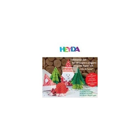 Origami papír - Karácsonyi hajtogató készlet - Fenyőfa és Mikulás, 10x10 cm