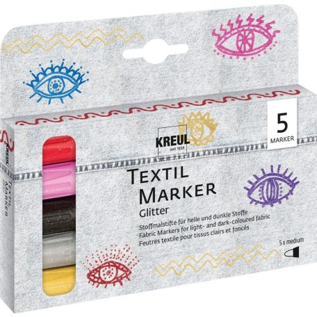 KREUL Textil Marker Készlet, glitteres - 5 színű készlet