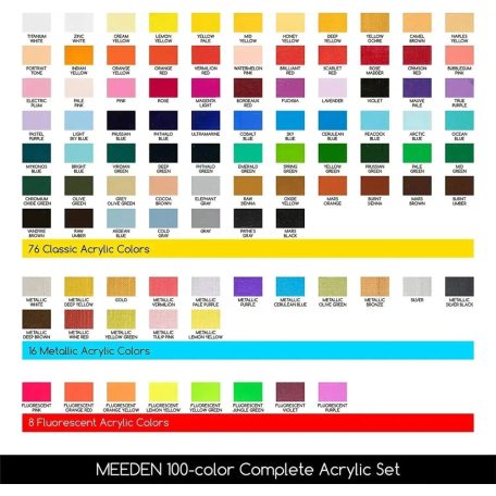 Akrilfesték készlet - MEEDEN Acrylic Paint Set, 100 Vibrant Colors 100x12 ml - 100 színű készlet