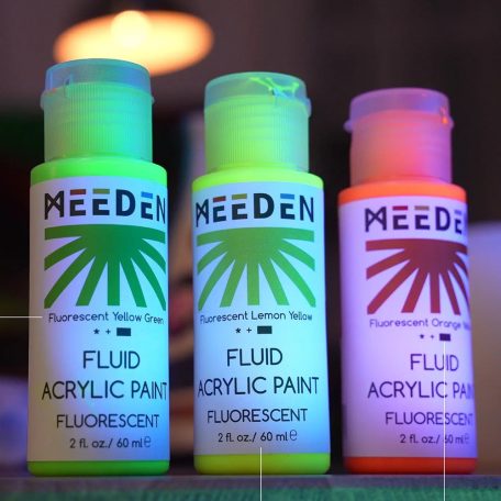 Akrilfesték készlet - MEEDEN Fluid Acrylic Paint Set, 6 Fluorescent Colors (2 oz, 60 ml)