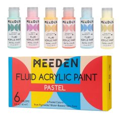   Akrilfesték készlet - MEEDEN Fluid Pastel Acrylic Paint Set, 6 Vibrant Colors (2 oz, 60 ml)