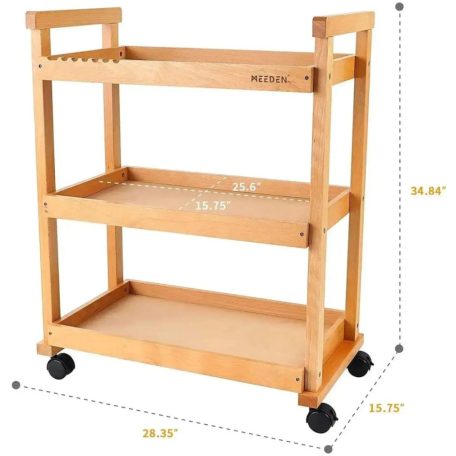 Festőkocsi, natúr, 3 polcos - MEEDEN 3-Tier Storage Art Cart