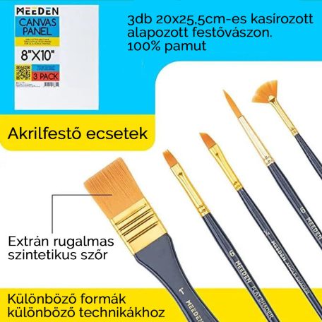 Akrilfestő készlet festőállvánnyal - MEEDEN Kids Acrylic Painting Kit with Wood Table Easel