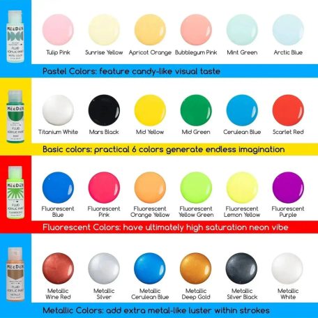 MEEDEN Art Akrilfestő készlet - 24x60 ml fluid akril  - Asztali dobozos festőállvánnyal