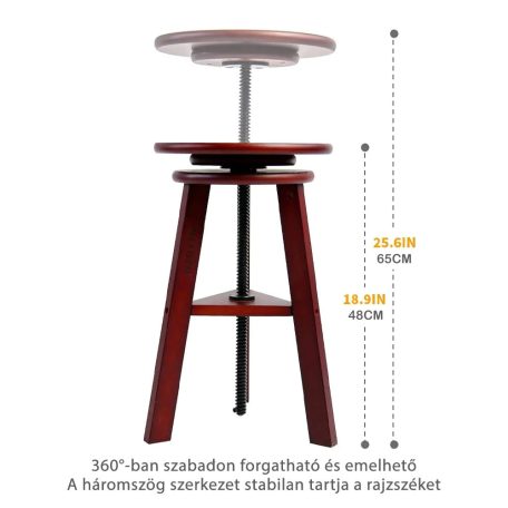 Állítható Rajzszék, Rajzasztalhoz - MEEDEN Vintage Wood Stool