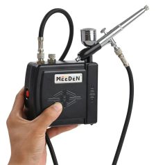   Airbrush készlet - MEEDEN Black Mini Airbrush Kit, Dual-Action Gravity Feed 0.5mm Airbrush, 12 Colors Airbrush Paint Set