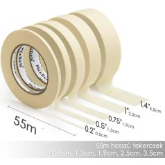   Festőszalag készlet - MEEDEN 5 Pack Art Tape 0.2",0.5",0.75",1.0",1.4" (55m) maszkolószalag