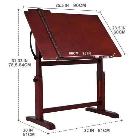 Rajz- és Festőasztal, állítható rajzszékkel - MEEDEN Vintage Wood Drafting Table & Stool Set
