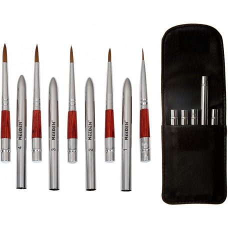 M-ART MEEDEN Akvarell összecsukható ecsetkészlet, bőrtokban - 5 db-os utazó szett