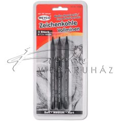   Szénceruza, famentes - préselt szénrúd - 3db-os készlet: kemény, közepes és puha