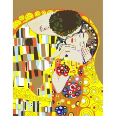   Számozott kifestő készlet vászonra 35x45 cm - Akrilfestékkel, ecsetekkel, felnőtteknek - Klimt: Csók