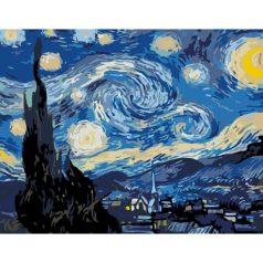   Számozott kifestő készlet vászonra 35x45 cm - Akrilfestékkel, ecsetekkel, felnőtteknek - Csillagos éjszaka