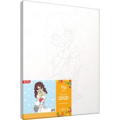 Számozott kifestő készlet vászonra 35x45 cm - Akrilfestékkel, felnőtteknek - Kislány fehér cicával