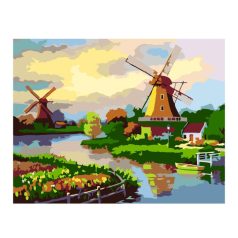   Számozott kifestő készlet vászonra 35x45 cm - Akrilfestékkel, ecsetekkel, felnőtteknek - Malom