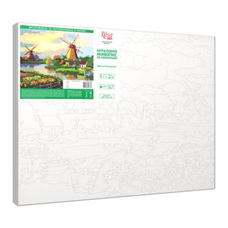 Számozott kifestő készlet vászonra 35x45 cm - Akrilfestékkel, ecsetekkel, felnőtteknek - Malom